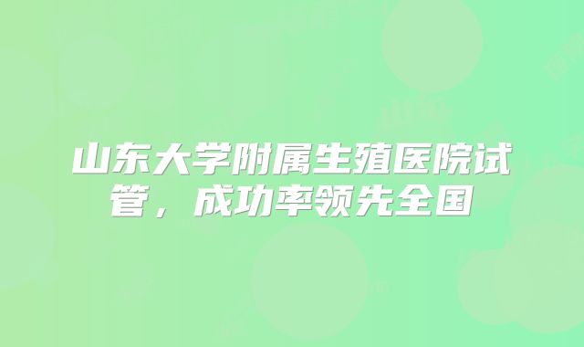 山东大学附属生殖医院试管，成功率领先全国
