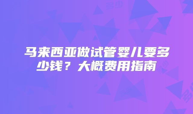 马来西亚做试管婴儿要多少钱？大概费用指南