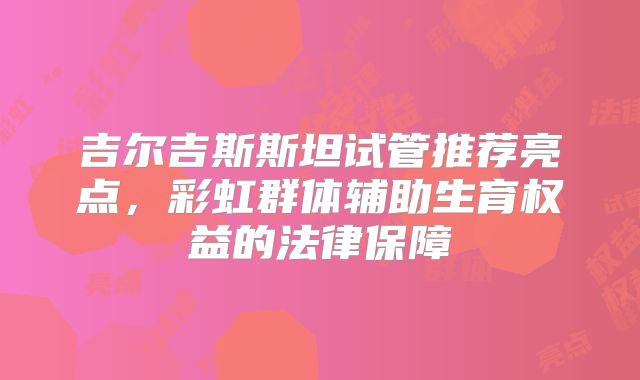 吉尔吉斯斯坦试管推荐亮点,彩虹群体辅助生育权益的法律保障
