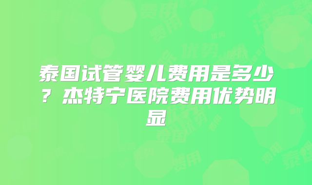 泰国试管婴儿费用是多少？杰特宁医院费用优势明显