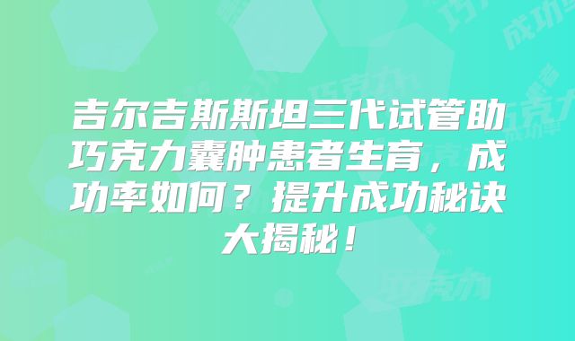 吉尔吉斯斯坦三代试管助巧克力囊肿患者生育，成功率如何？提升成功秘诀大揭秘！