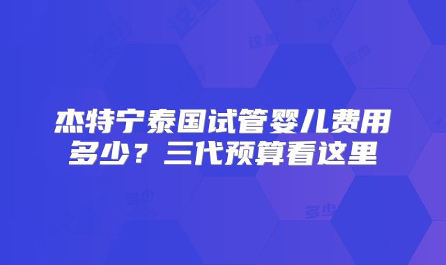 杰特宁泰国试管婴儿费用多少？三代预算看这里
