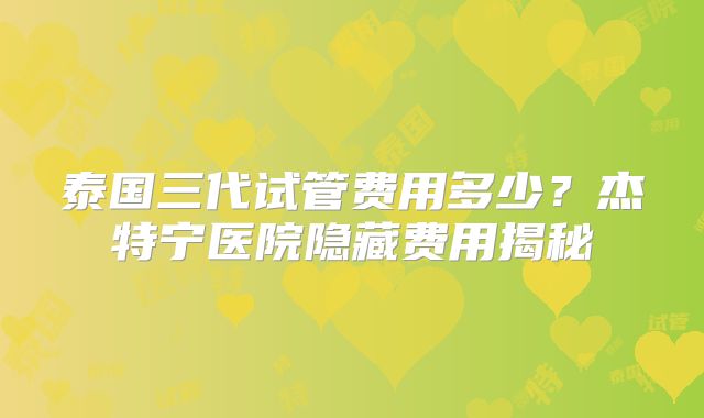 泰国三代试管费用多少?杰特宁医院隐藏费用揭秘