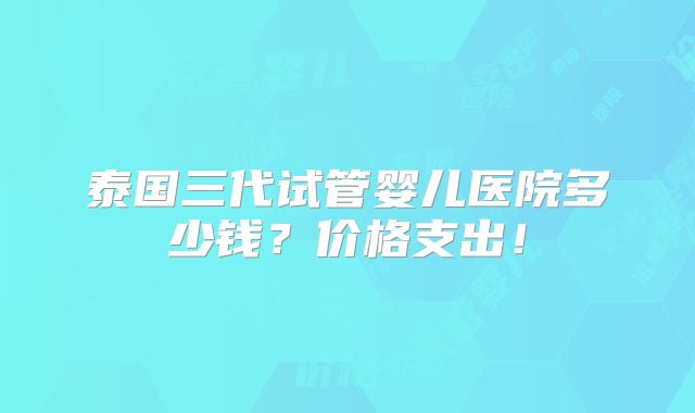 泰国三代试管婴儿医院多少钱？价格支出！