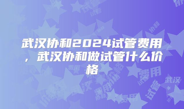 武汉协和2024试管费用，武汉协和做试管什么价格