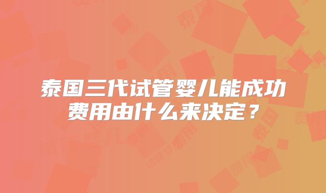 泰国三代试管婴儿能成功费用由什么来决定?
