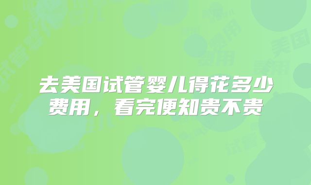 去美国试管婴儿得花多少费用，看完便知贵不贵