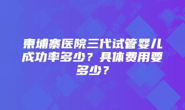 柬埔寨医院三代试管婴儿成功率多少？具体费用要多少？