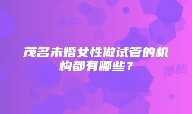 茂名未婚女性做试管的机构都有哪些?