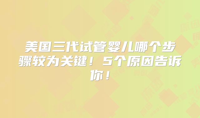 美国三代试管婴儿哪个步骤较为关键！5个原因告诉你！