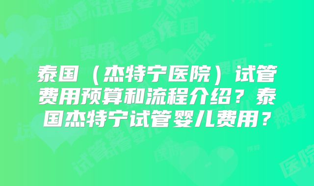 泰国(杰特宁医院)试管费用预算和流程介绍?泰国杰特宁试管婴儿费用?