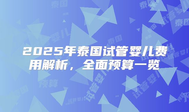 2025年泰国试管婴儿费用解析,全面预算一览