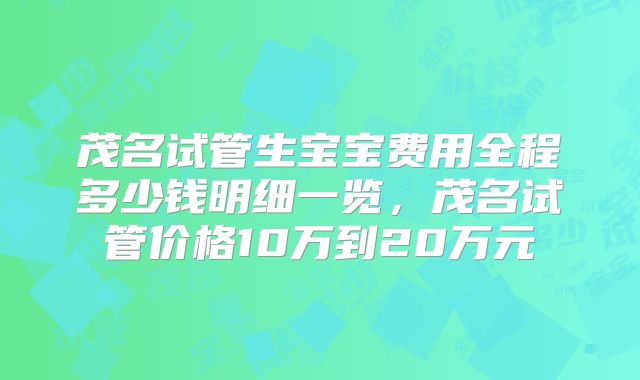 茂名试管生宝宝费用全程多少钱明细一览，茂名试管价格10万到20万元