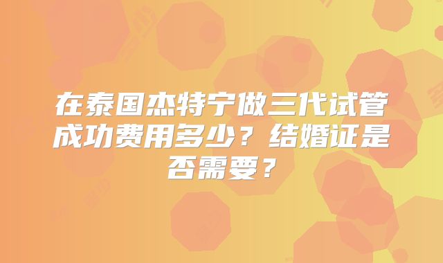 在泰国杰特宁做三代试管成功费用多少?结婚证是否需要?