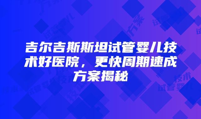 吉尔吉斯斯坦试管婴儿技术好医院，更快周期速成方案揭秘