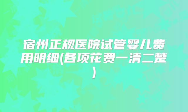 宿州正规医院试管婴儿费用明细(各项花费一清二楚)