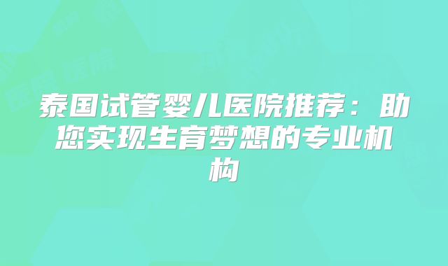 泰国试管婴儿医院推荐：助您实现生育梦想的专业机构