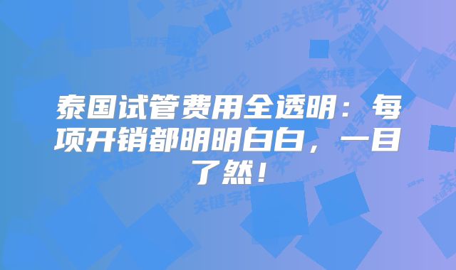 泰国试管费用全透明:每项开销都明明白白,一目了然!