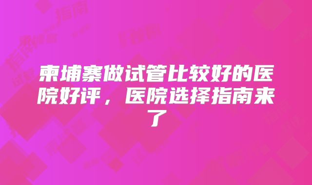 柬埔寨做试管比较好的医院好评，医院选择指南来了