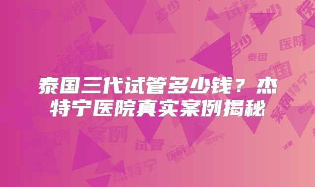 泰国三代试管多少钱？杰特宁医院真实案例揭秘