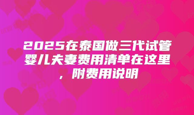 2025在泰国做三代试管婴儿夫妻费用清单在这里,附费用说明