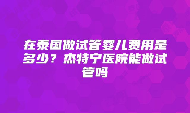 在泰国做试管婴儿费用是多少？杰特宁医院能做试管吗