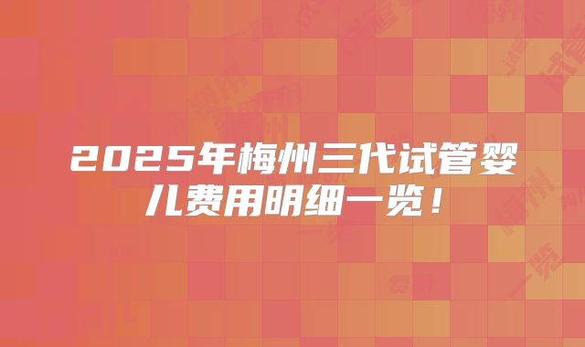 2025年梅州三代试管婴儿费用明细一览！