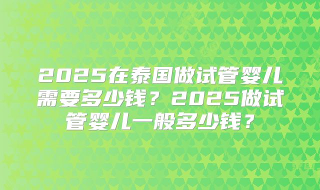 2025在泰国做试管婴儿需要多少钱？2025做试管婴儿一般多少钱？