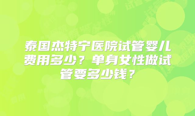 泰国杰特宁医院试管婴儿费用多少?单身女性做试管要多少钱?