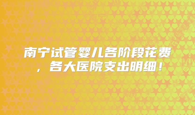 南宁试管婴儿各阶段花费,各大医院支出明细!