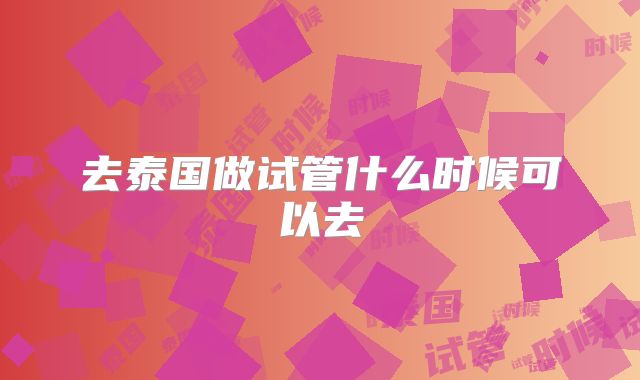 去泰国做试管什么时候可以去