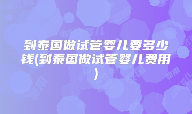 到泰国做试管婴儿要多少钱(到泰国做试管婴儿费用)