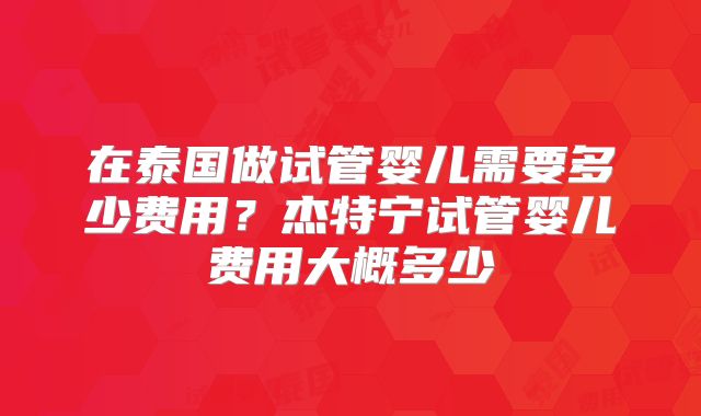 在泰国做试管婴儿需要多少费用?杰特宁试管婴儿费用大概多少