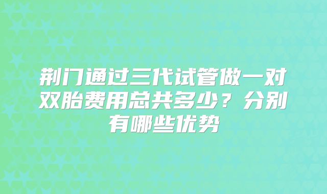荆门通过三代试管做一对双胎费用总共多少?分别有哪些优势
