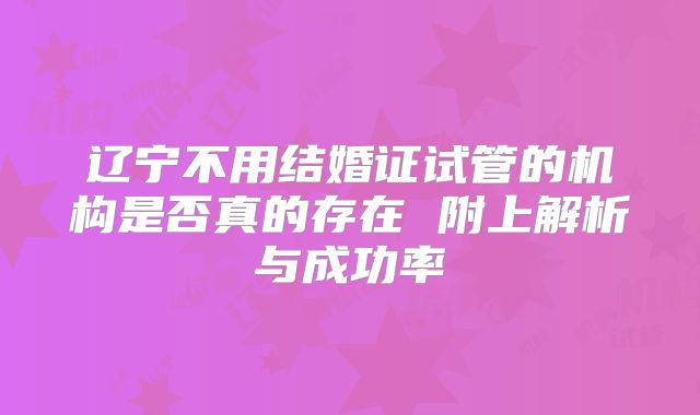 辽宁不用结婚证试管的机构是否真的存在 附上解析与成功率