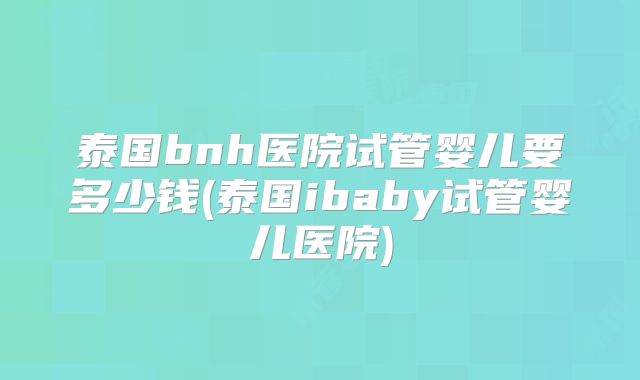 泰国bnh医院试管婴儿要多少钱(泰国ibaby试管婴儿医院)
