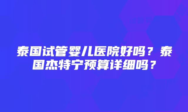 泰国试管婴儿医院好吗？泰国杰特宁预算详细吗？
