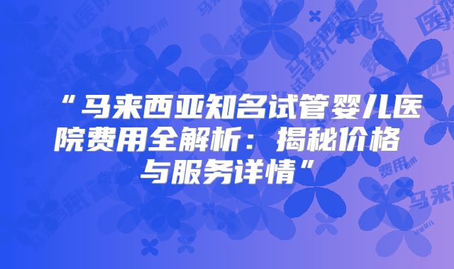 “马来西亚知名试管婴儿医院费用全解析：揭秘价格与服务详情”
