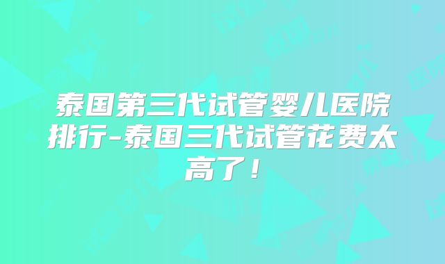 泰国第三代试管婴儿医院排行-泰国三代试管花费太高了!