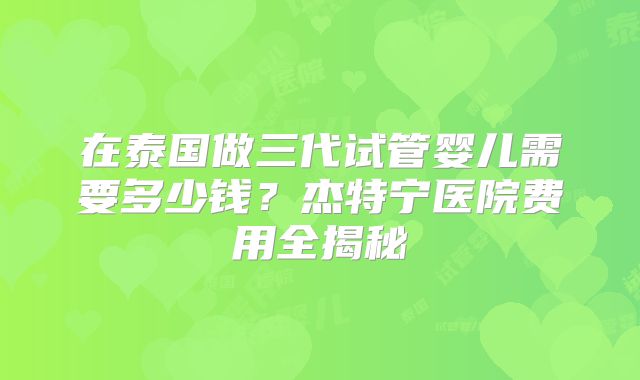 在泰国做三代试管婴儿需要多少钱？杰特宁医院费用全揭秘