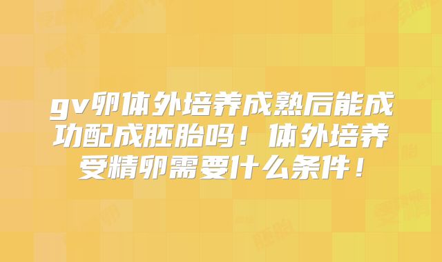 gv卵体外培养成熟后能成功配成胚胎吗!体外培养受精卵需要什么条件!