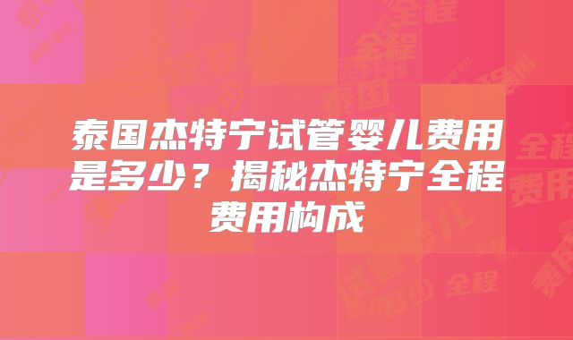 泰国杰特宁试管婴儿费用是多少？揭秘杰特宁全程费用构成