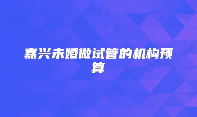 嘉兴未婚做试管的机构预算