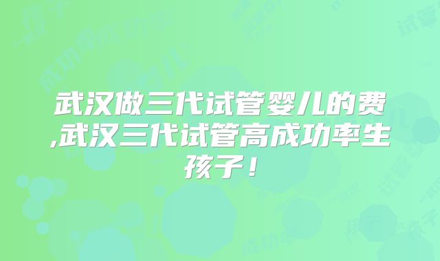武汉做三代试管婴儿的费,武汉三代试管高成功率生孩子！