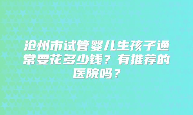 沧州市试管婴儿生孩子通常要花多少钱？有推荐的医院吗？