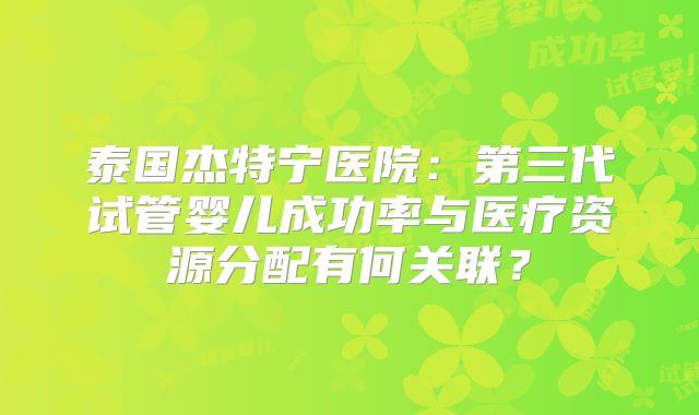 泰国杰特宁医院：第三代试管婴儿成功率与医疗资源分配有何关联？