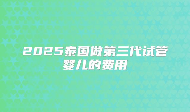 2025泰国做第三代试管婴儿的费用