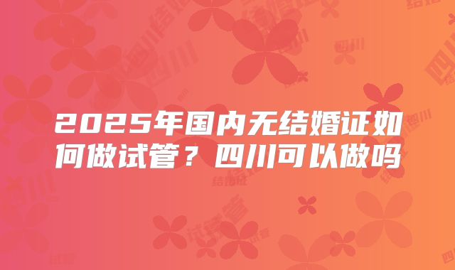 2025年国内无结婚证如何做试管?四川可以做吗