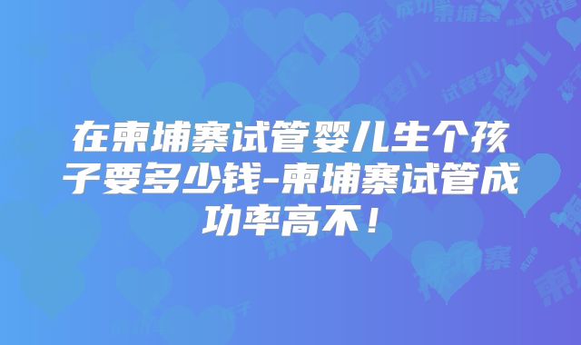 在柬埔寨试管婴儿生个孩子要多少钱-柬埔寨试管成功率高不！
