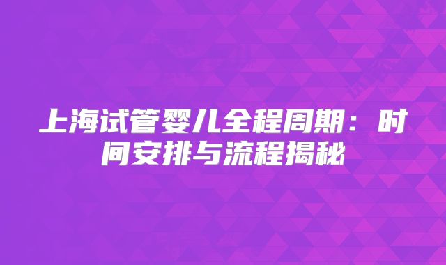 上海试管婴儿全程周期:时间安排与流程揭秘